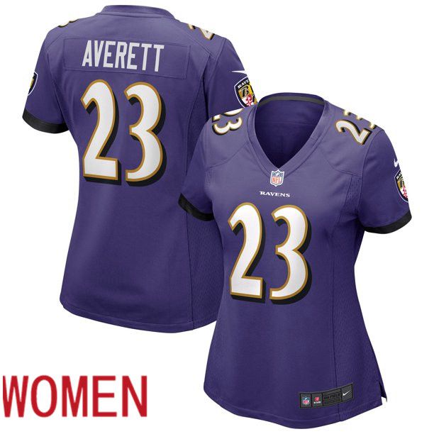 Women Baltimore Ravens #23 Anthony Averett Purple Nike Limited Player NFL Jersey->women nfl jersey->Women Jersey